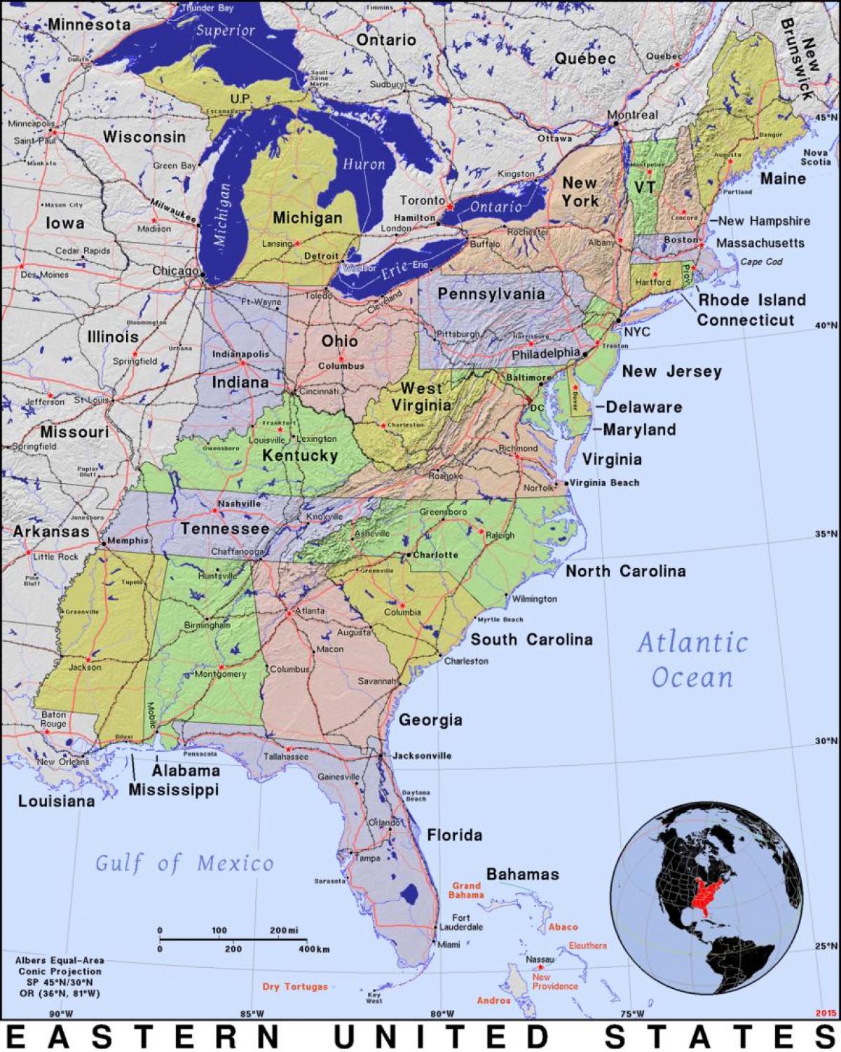 Восточное побережье америки города. Восточное побережье Америки на карте. Восточное побережье США на карте. Карта США Восточное Обережье. Карта Северо-восточного побережья США.