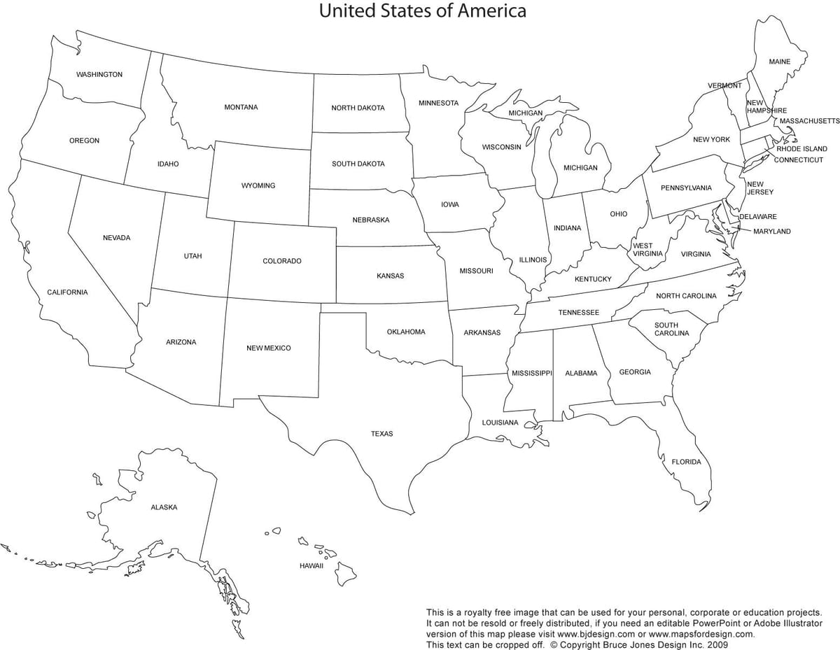 印刷可能な米国の地図