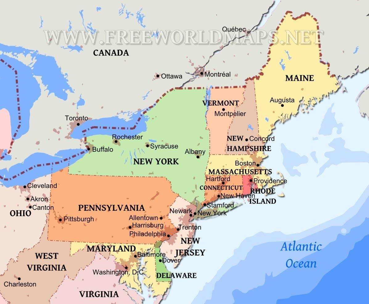 地図の北東米国の都市
