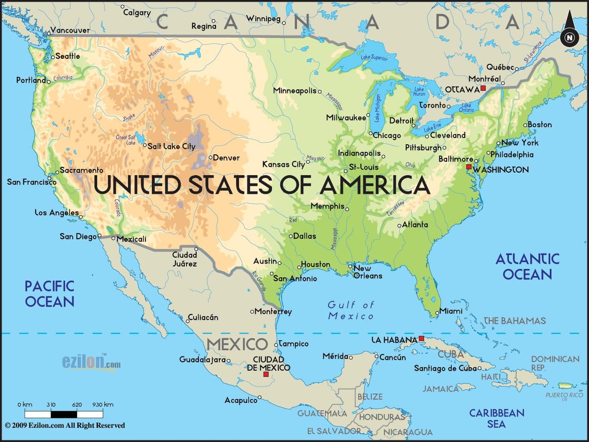 地図アメリカと海