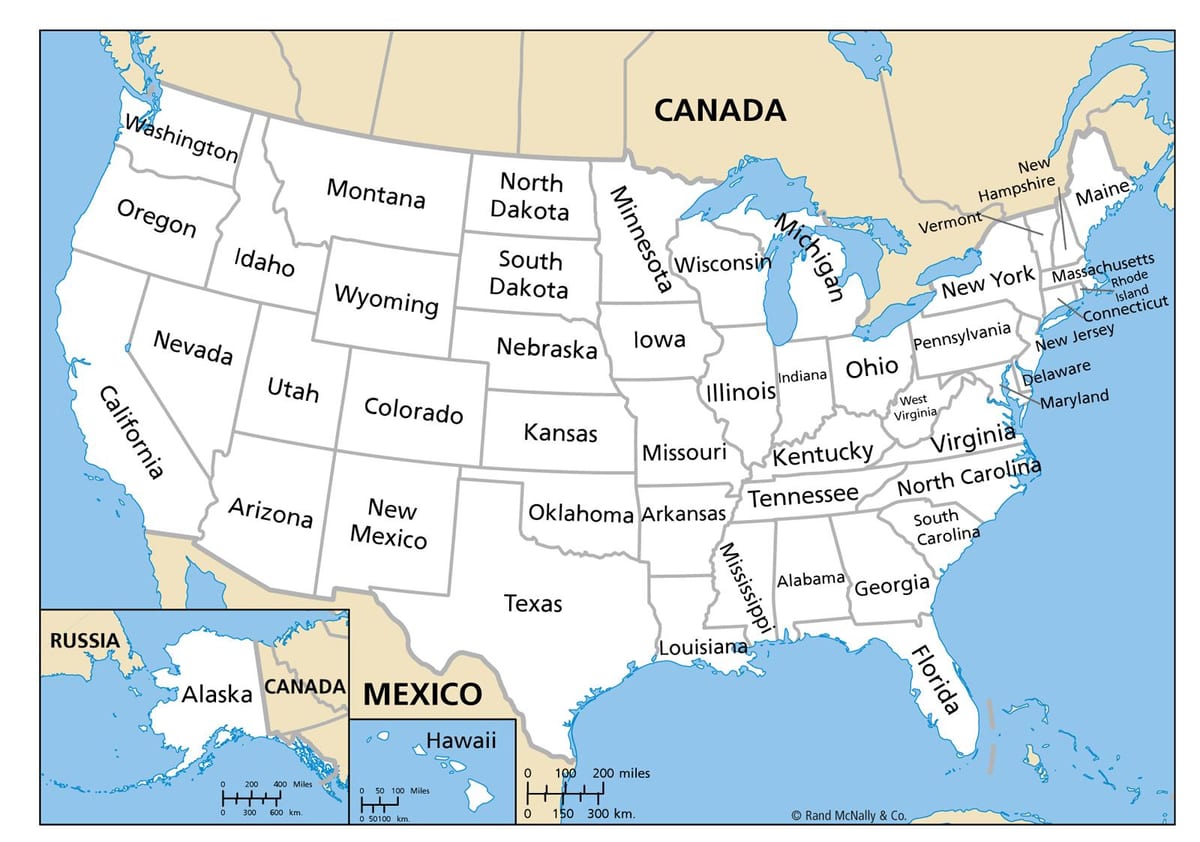 地図の米国の状況名称