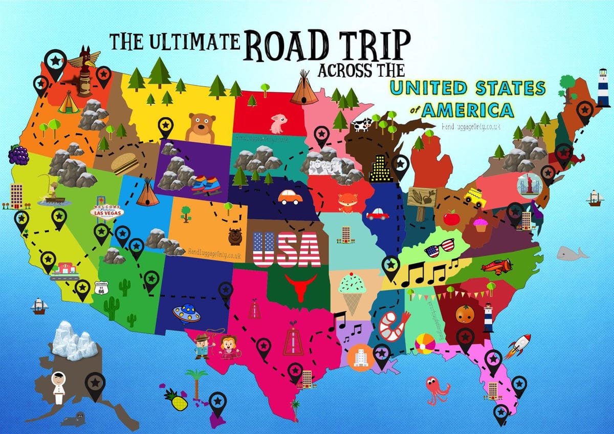 道旅行の米国の地図