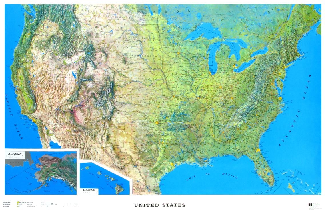 米国の立体地図（レリーフマップ