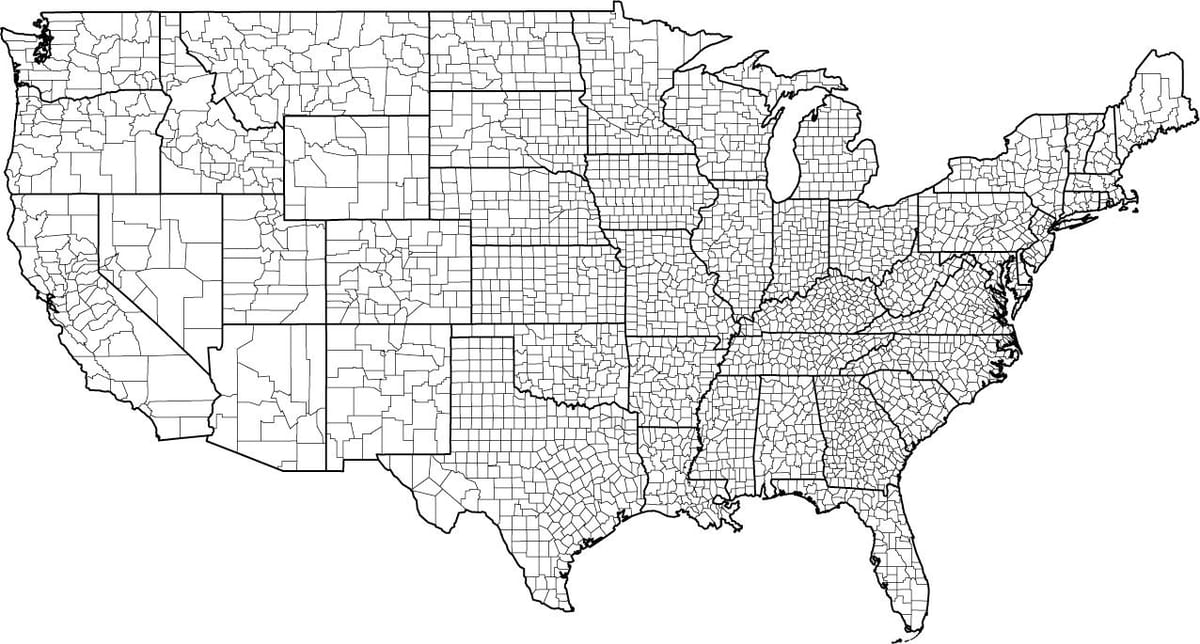 米国の郡の地図