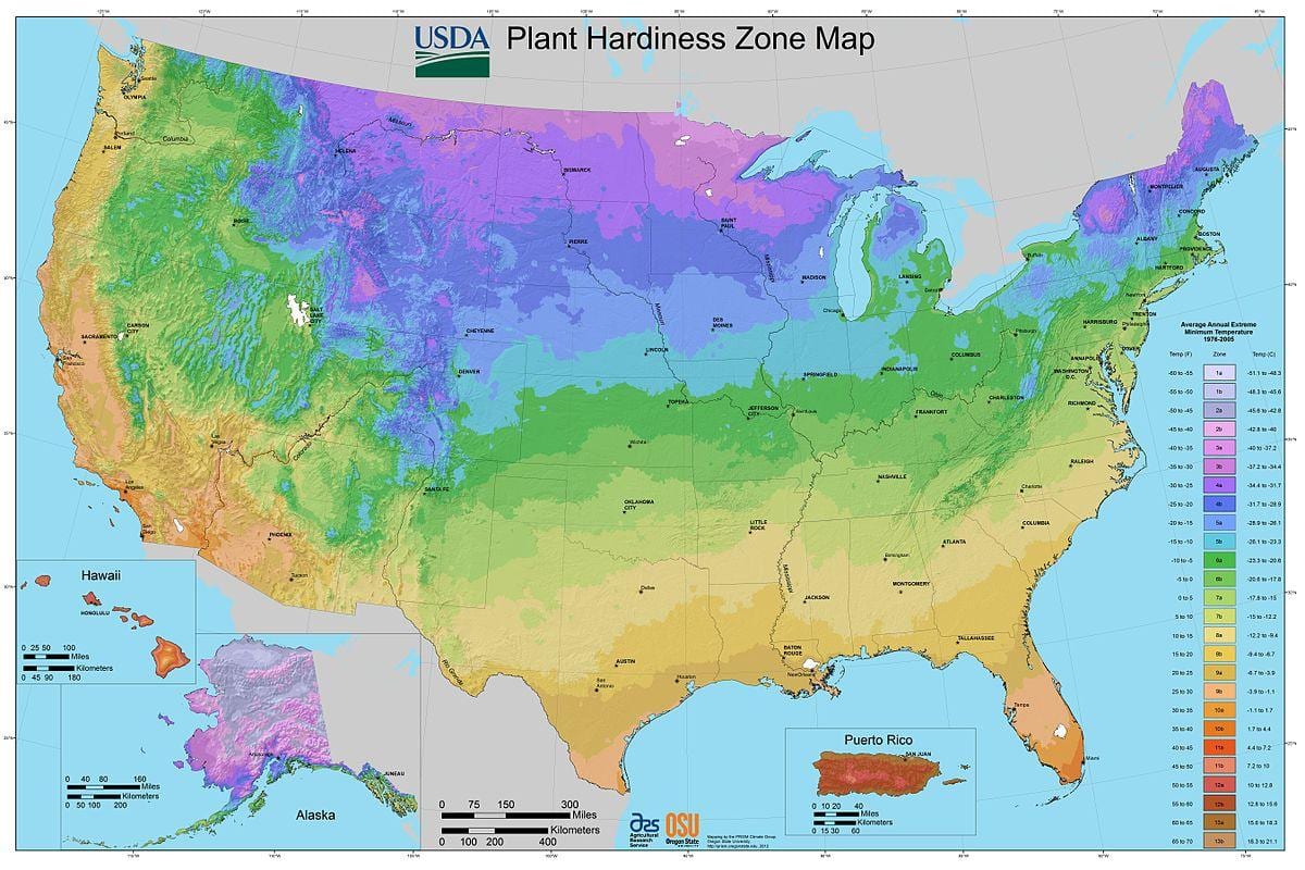 usda工場hardinessゾーンの地図
