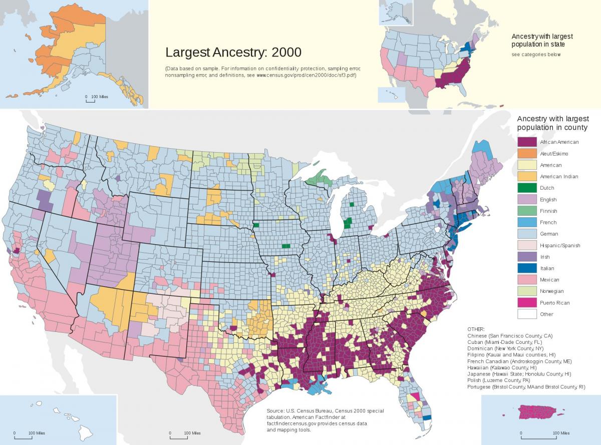 米国、民族の地図